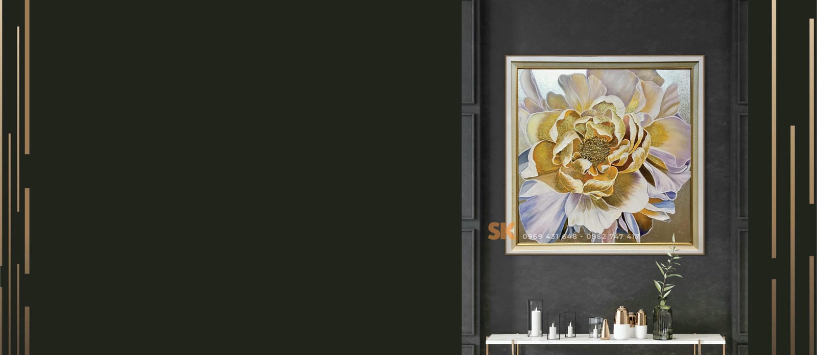 banner tranh sơn dầu dát vàng