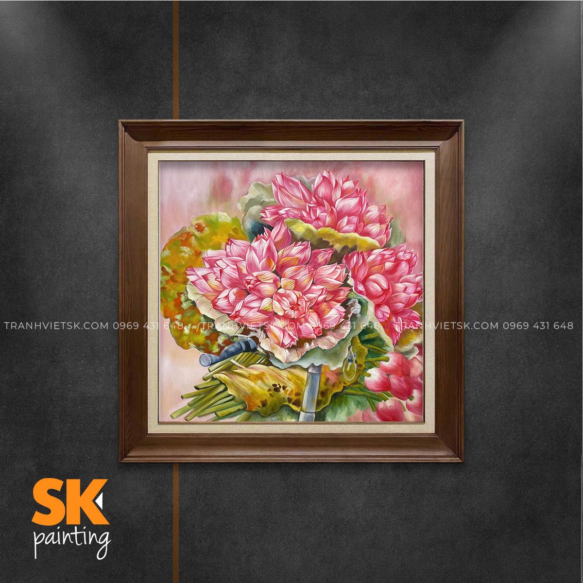 Khóm sen hồng - lòng tranh 70x70cm