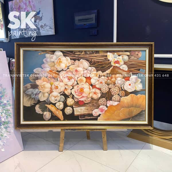Khóm hồng liên - lòng tranh 70x120cm