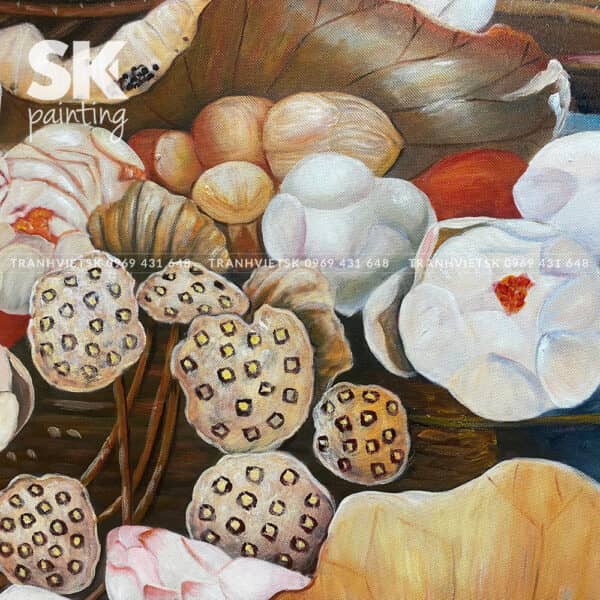 Khóm hồng liên - lòng tranh 70x120cm - Ảnh 3