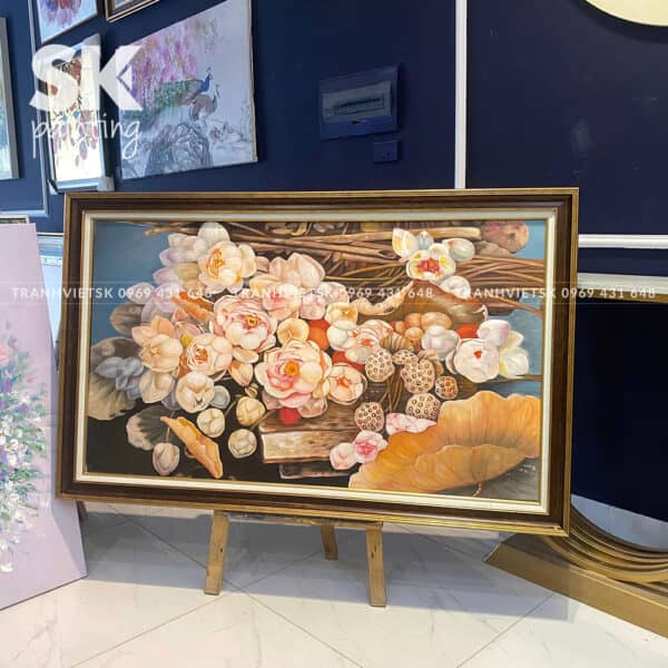 Khóm hồng liên - lòng tranh 70x120cm - Ảnh 2