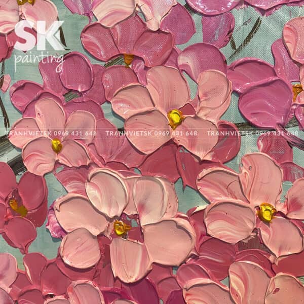 Sắc đào xuân an - tranh chát bay nghệ thuật - lòng tranh 70x120cm - Ảnh 2