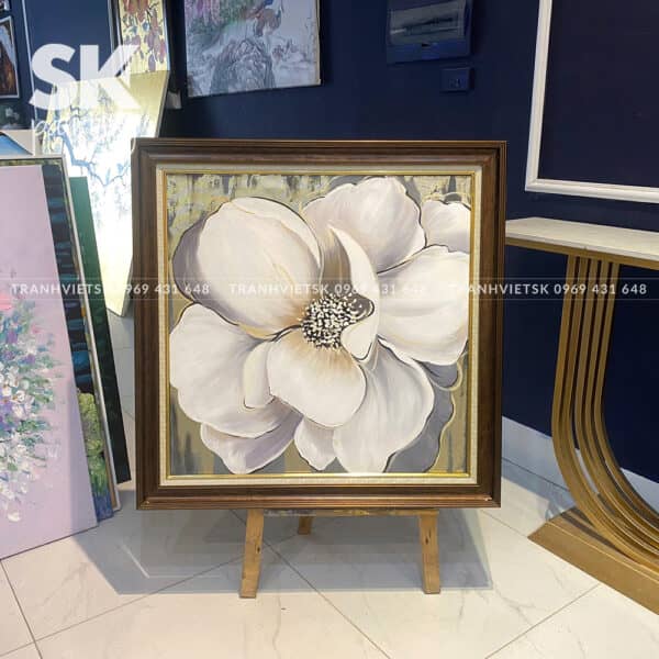 Bạch trà khoe sắc - tranh dát vàng lá Ý 24k - lòng tranh 70x70cm