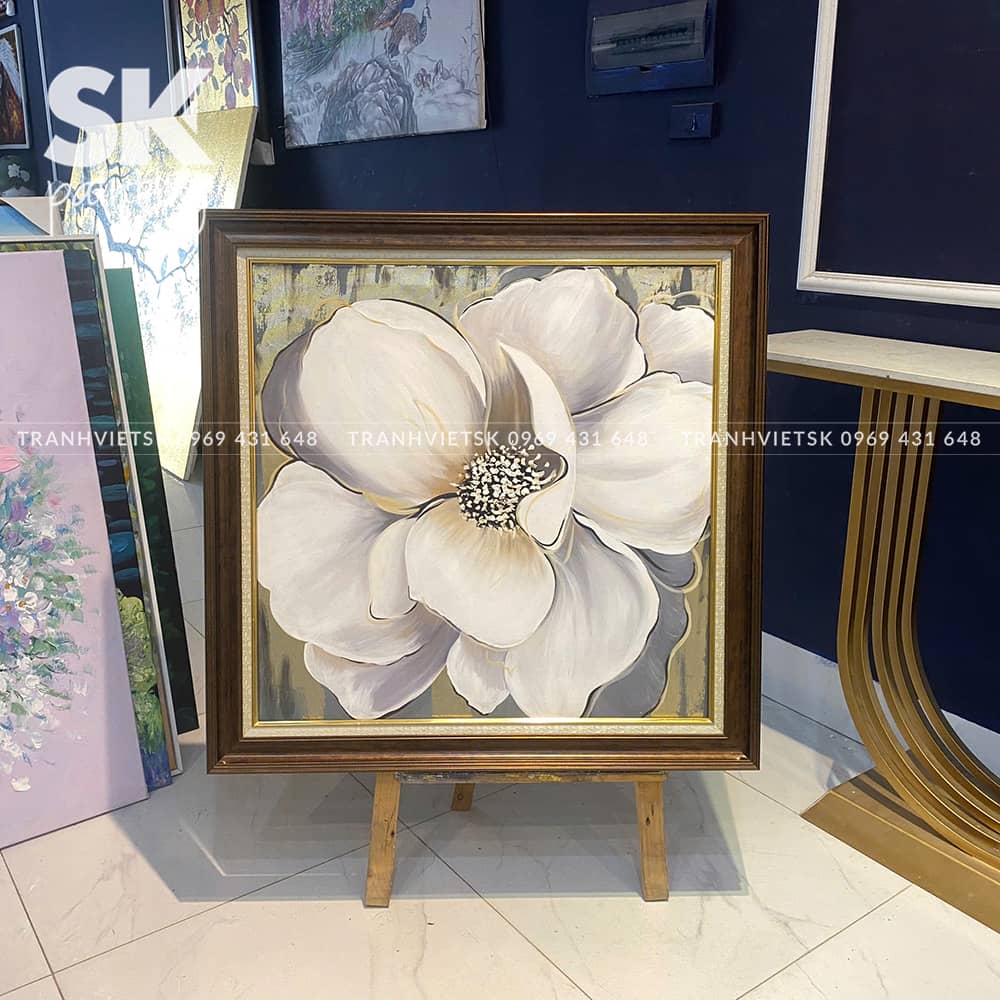 Bạch trà khoe sắc - tranh dát vàng lá Ý 24k - lòng tranh 70x70cm
