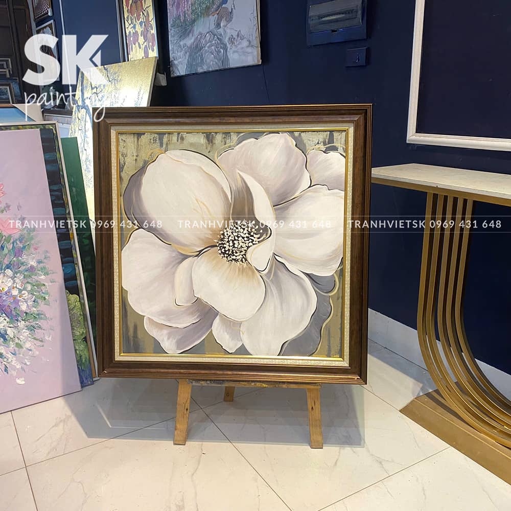 Bạch trà khoe sắc - tranh dát vàng lá Ý 24k - lòng tranh 70x70cm - Ảnh 4