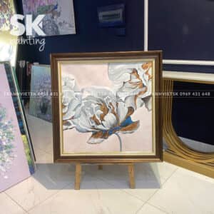 Phù dung khoe sắc - tranh dát vàng lá Ý 24k - lòng tranh 70x70cm