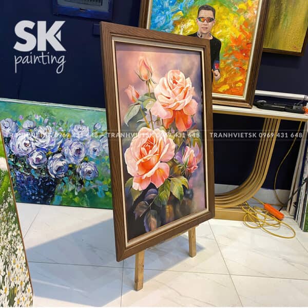 Khóm hồng xuân  - lòng tranh 60x90cm - Ảnh 4