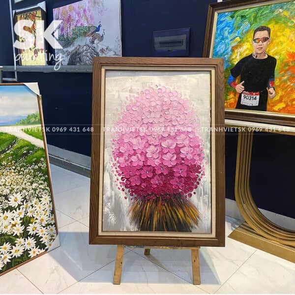 Phú vượng kim hoa - tone hồng - khổ dọc lòng tranh 60x90cm