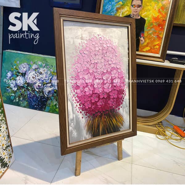 Phú vượng kim hoa - tone hồng - khổ dọc lòng tranh 60x90cm - Ảnh 4