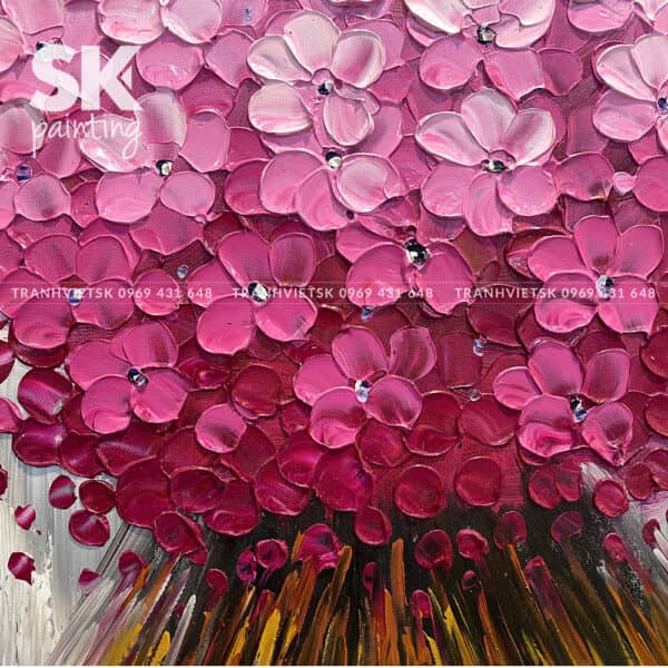 Phú vượng kim hoa - tone hồng - khổ dọc lòng tranh 60x90cm - Ảnh 2