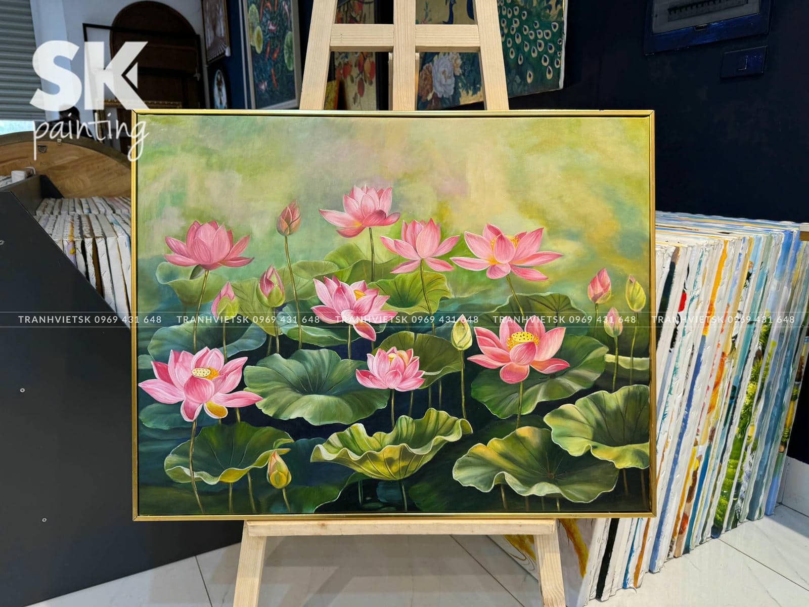 Hồng Liên An Viên - lòng tranh 70x90cm