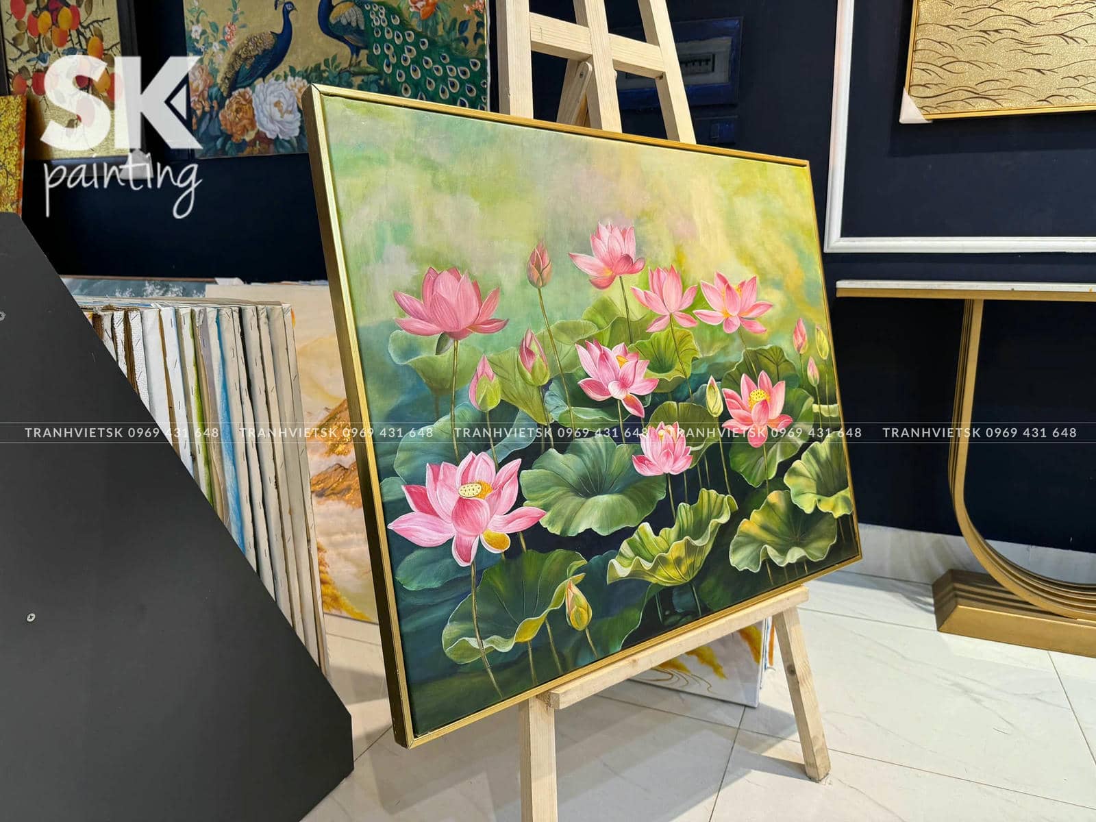 Hồng Liên An Viên - lòng tranh 70x90cm - Ảnh 3