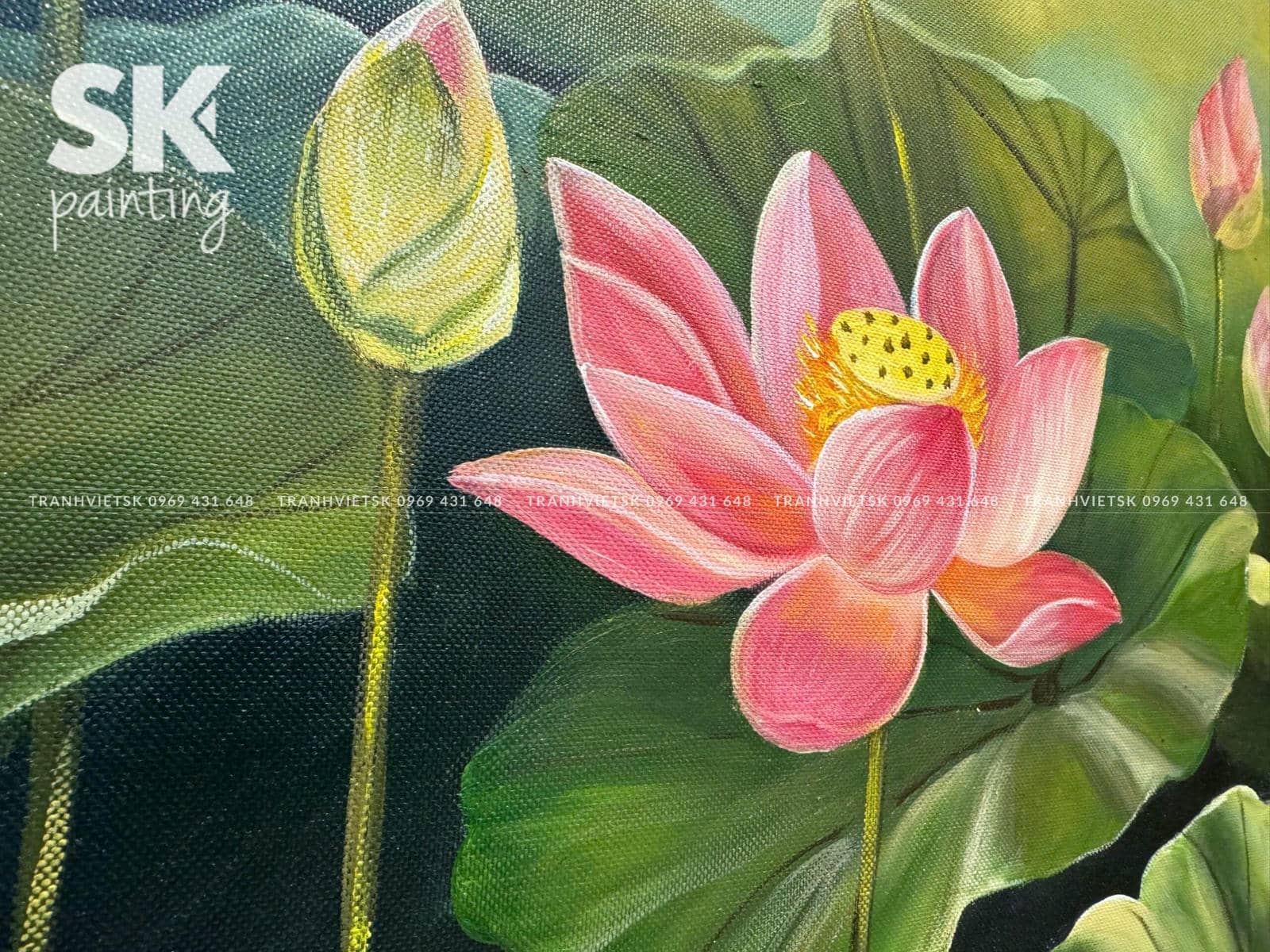 Hồng Liên An Viên - lòng tranh 70x90cm - Ảnh 4