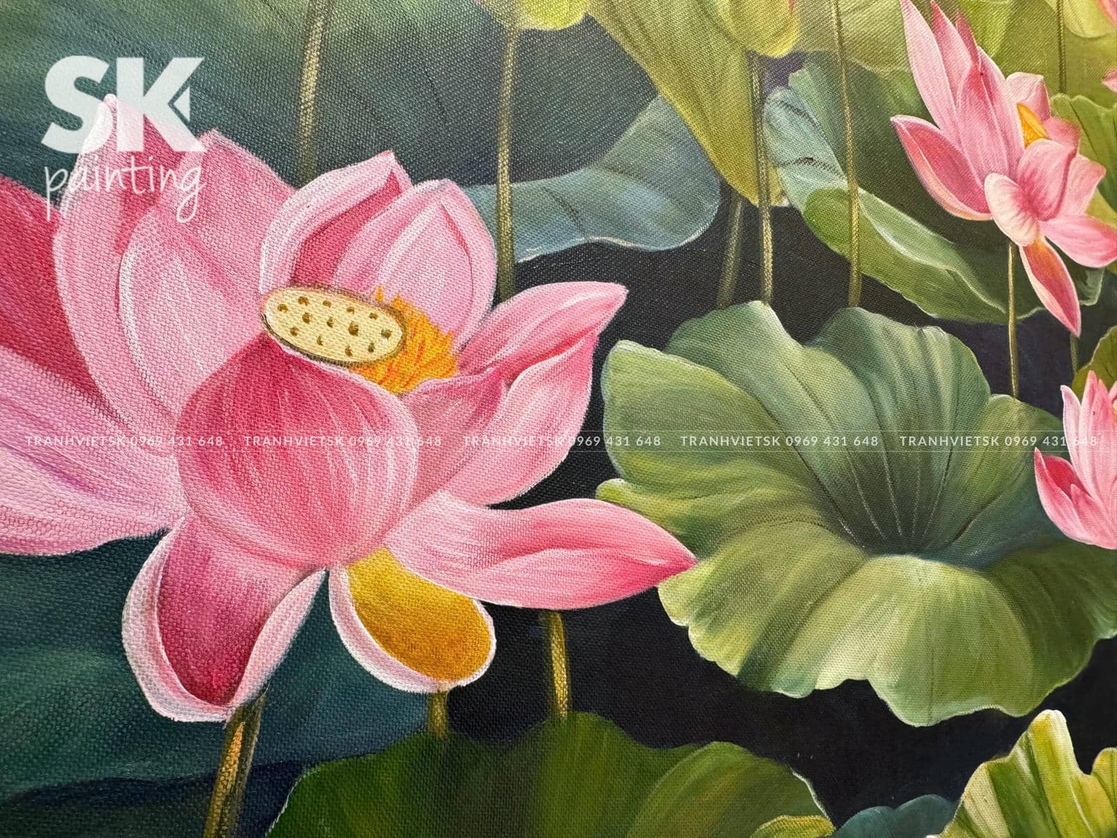 Hồng Liên An Viên - lòng tranh 70x90cm - Ảnh 5