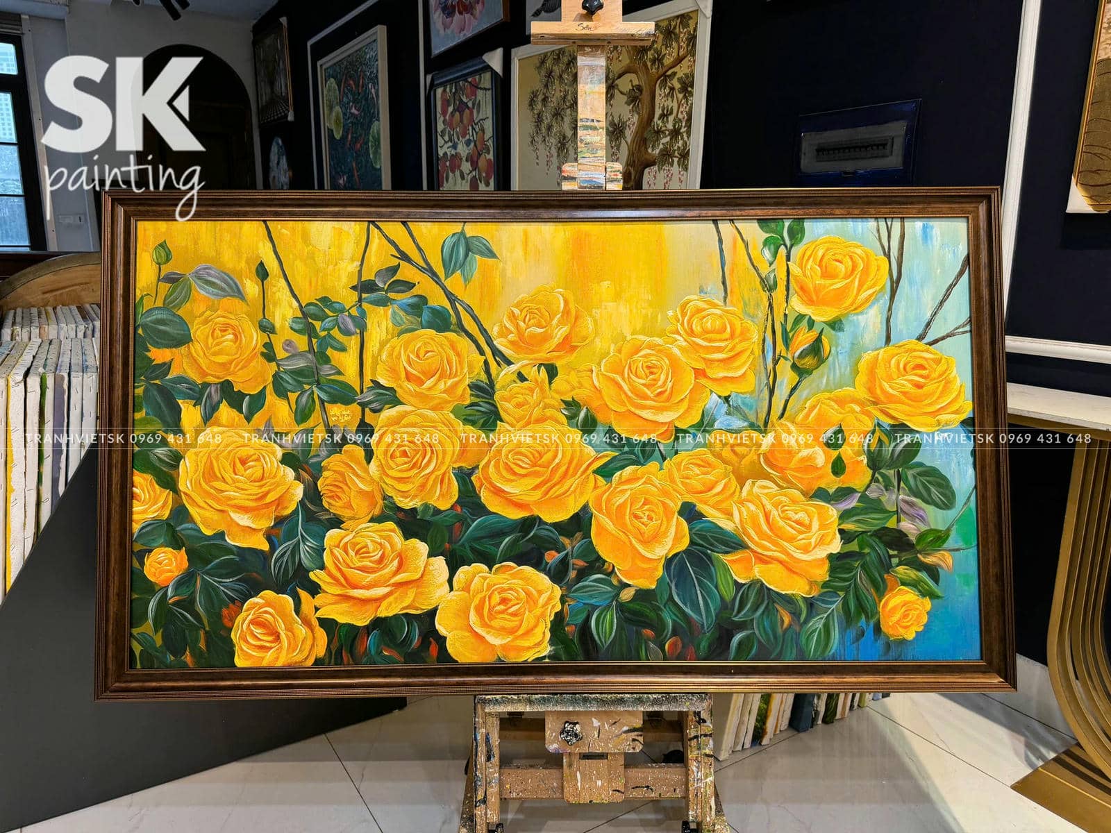 Khóm Hồng Vàng - lòng tranh 80x150cm