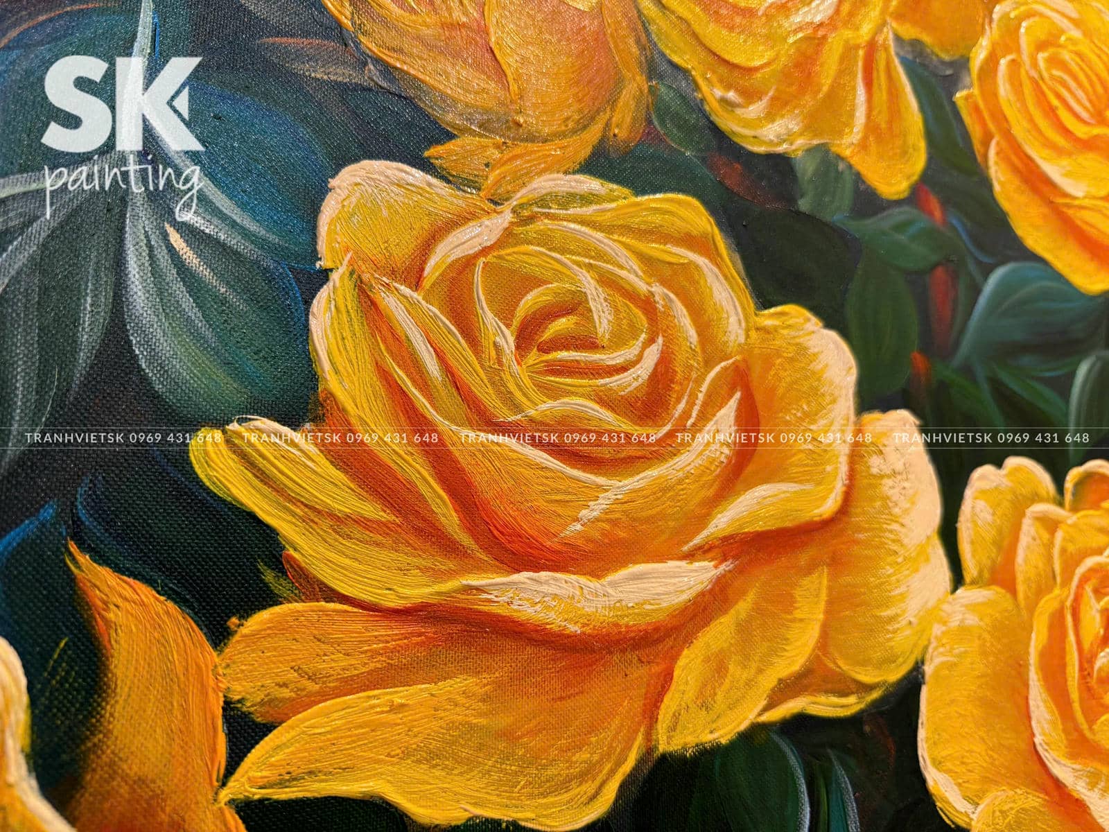 Khóm Hồng Vàng - lòng tranh 80x150cm - Ảnh 4