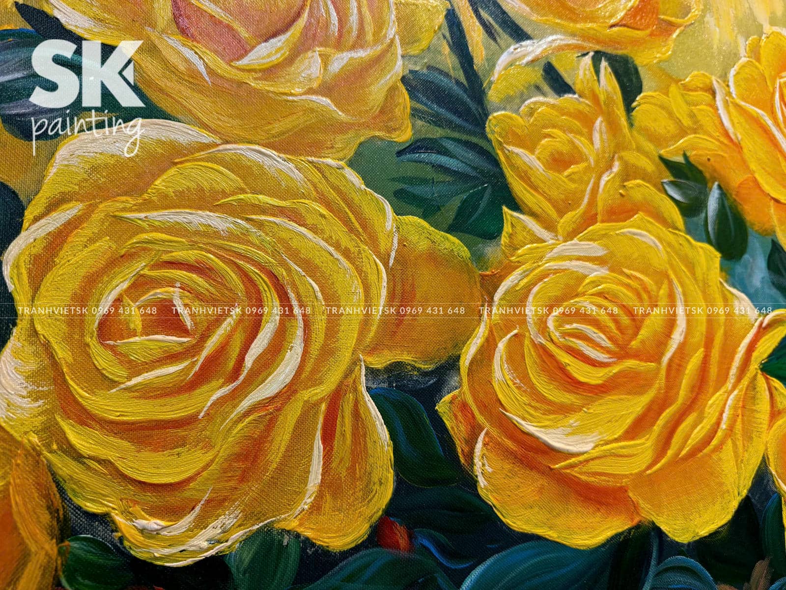 Khóm Hồng Vàng - lòng tranh 80x150cm - Ảnh 5