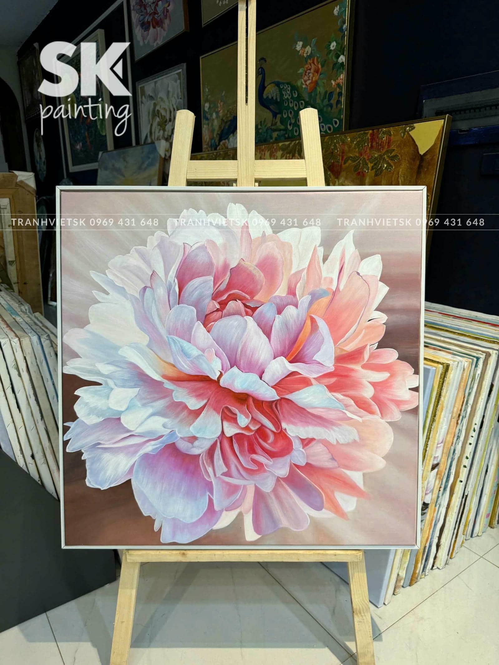 Phù Dung Khoe Sắc - lòng tranh 80x80cm