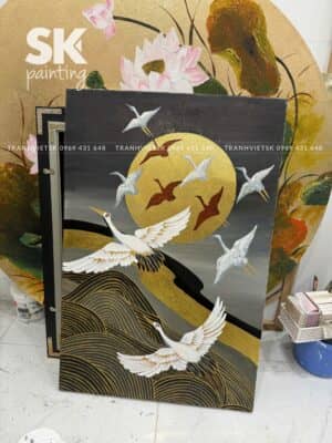 Thập Hạc Nghênh Trăng - lòng tranh 60x90cm
