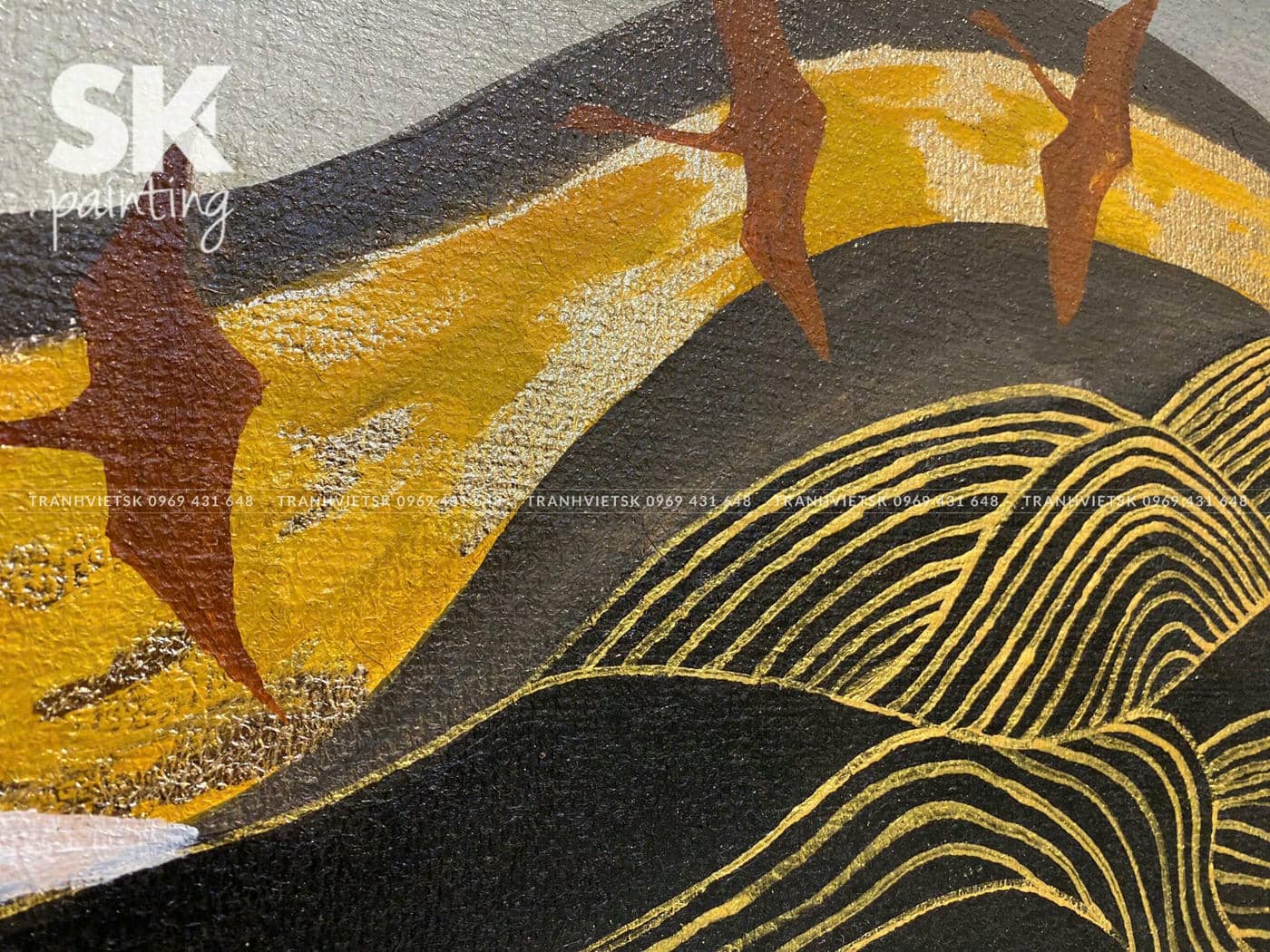 Thập Hạc Nghênh Trăng - lòng tranh 75x125cm - Ảnh 4