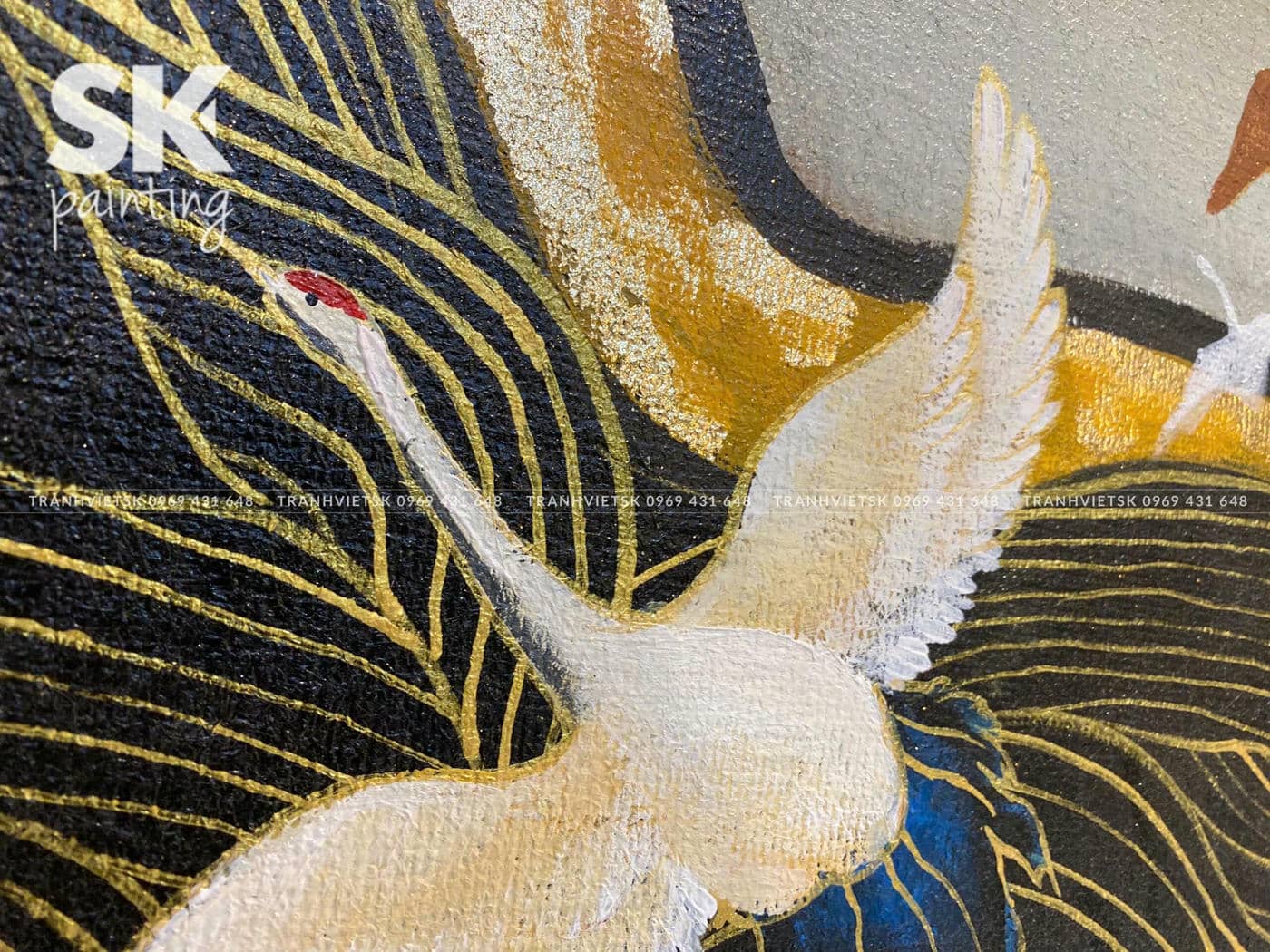 Thập Hạc Nghênh Trăng - lòng tranh 75x125cm - Ảnh 5