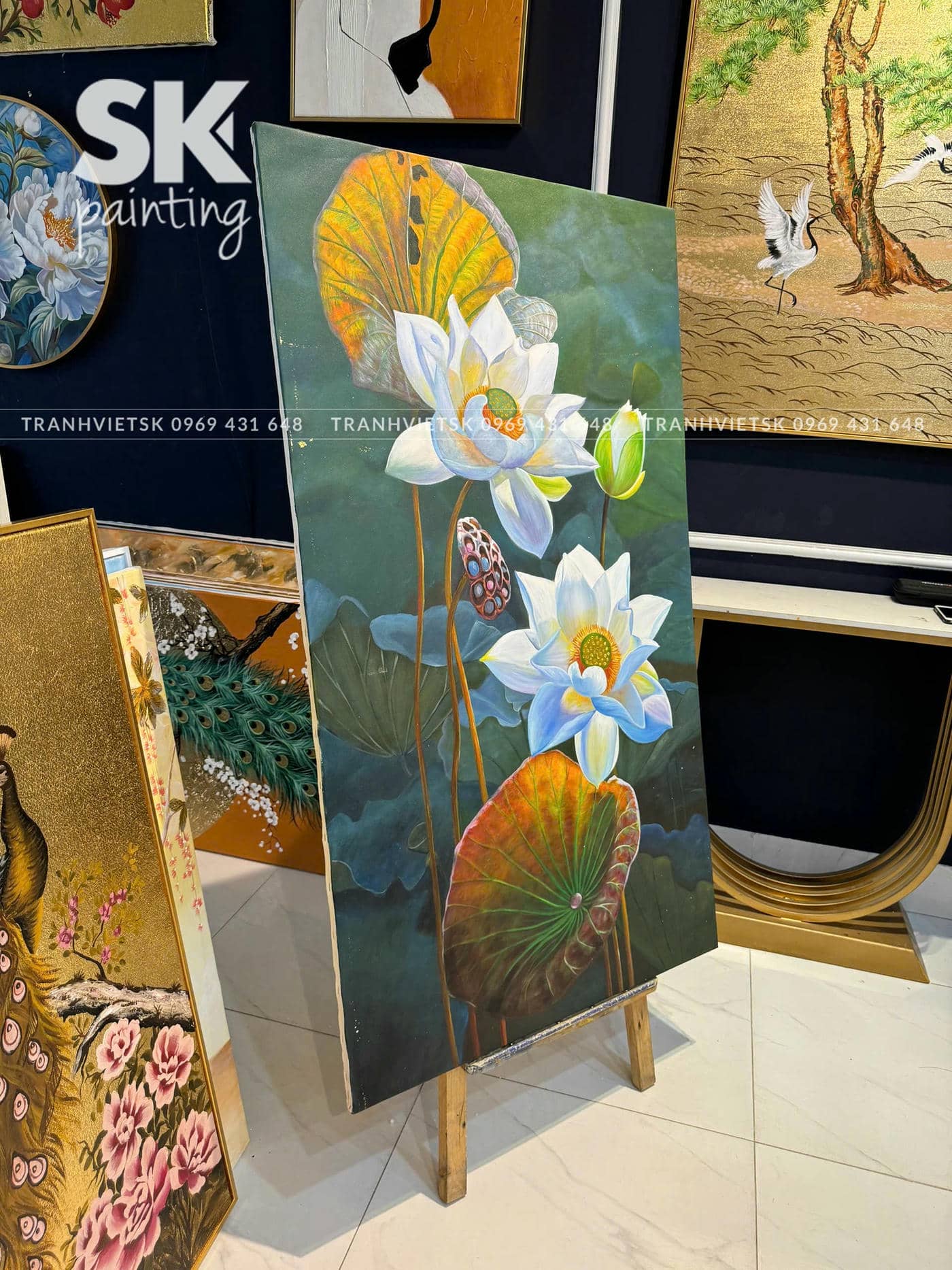 Bạch Liên An Nhiên - lòng tranh 80x140cm - Ảnh 3