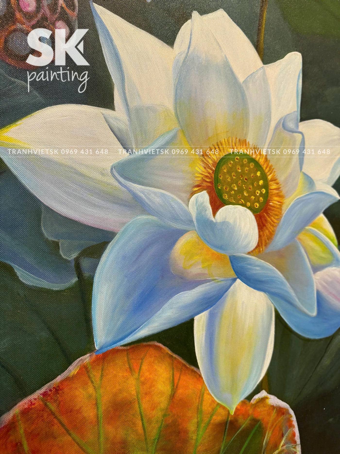 Bạch Liên An Nhiên - lòng tranh 80x140cm - Ảnh 4