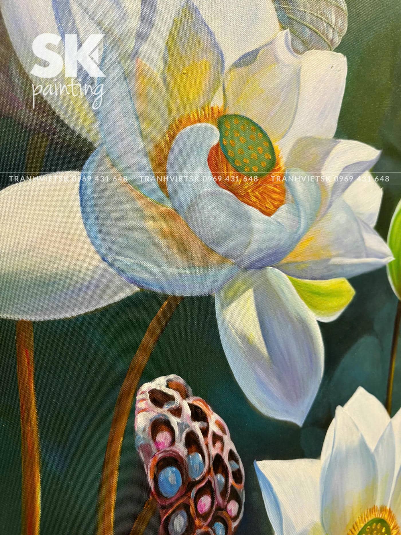 Bạch Liên An Nhiên - lòng tranh 80x140cm - Ảnh 5