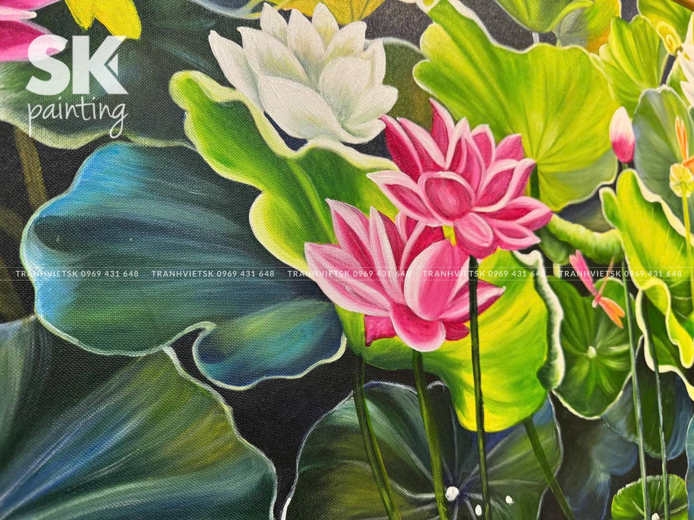 Hồ Sen Xuân Phước - lòng tranh 80x150cm - Ảnh 5