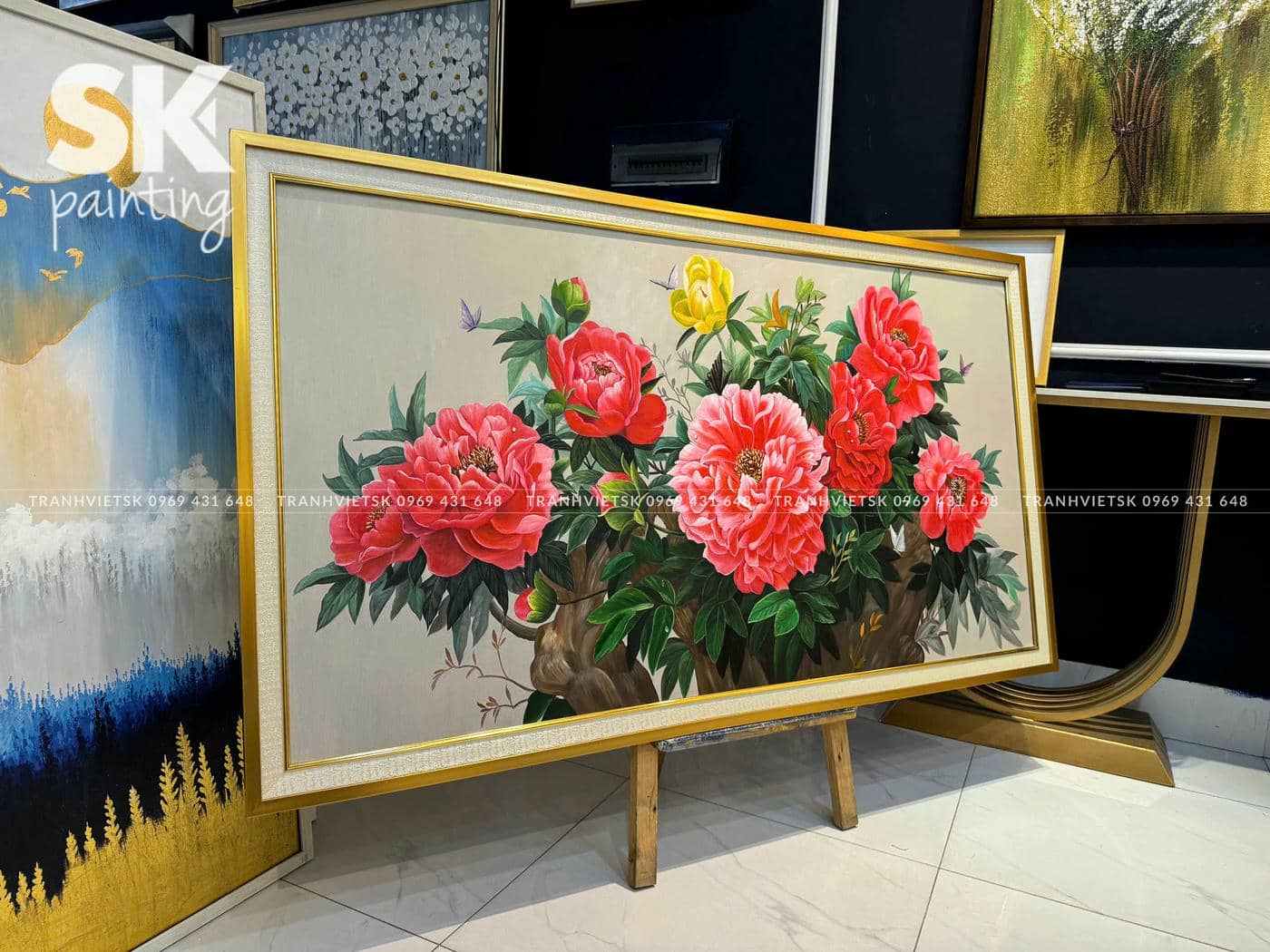 Mẫu Đơn Khoe Sắc - lòng tranh 80x150cm - Ảnh 3