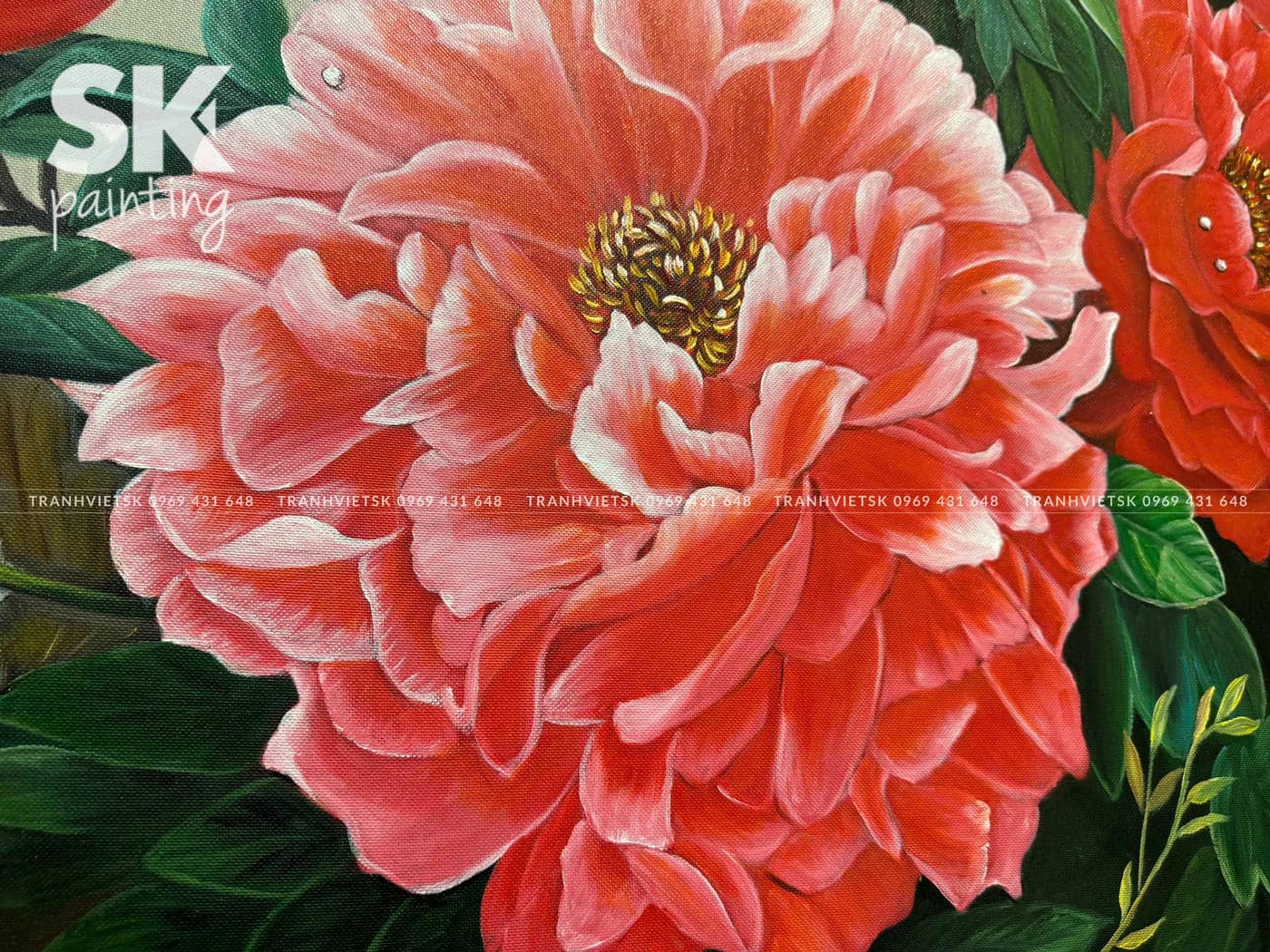 Mẫu Đơn Khoe Sắc - lòng tranh 80x150cm - Ảnh 4