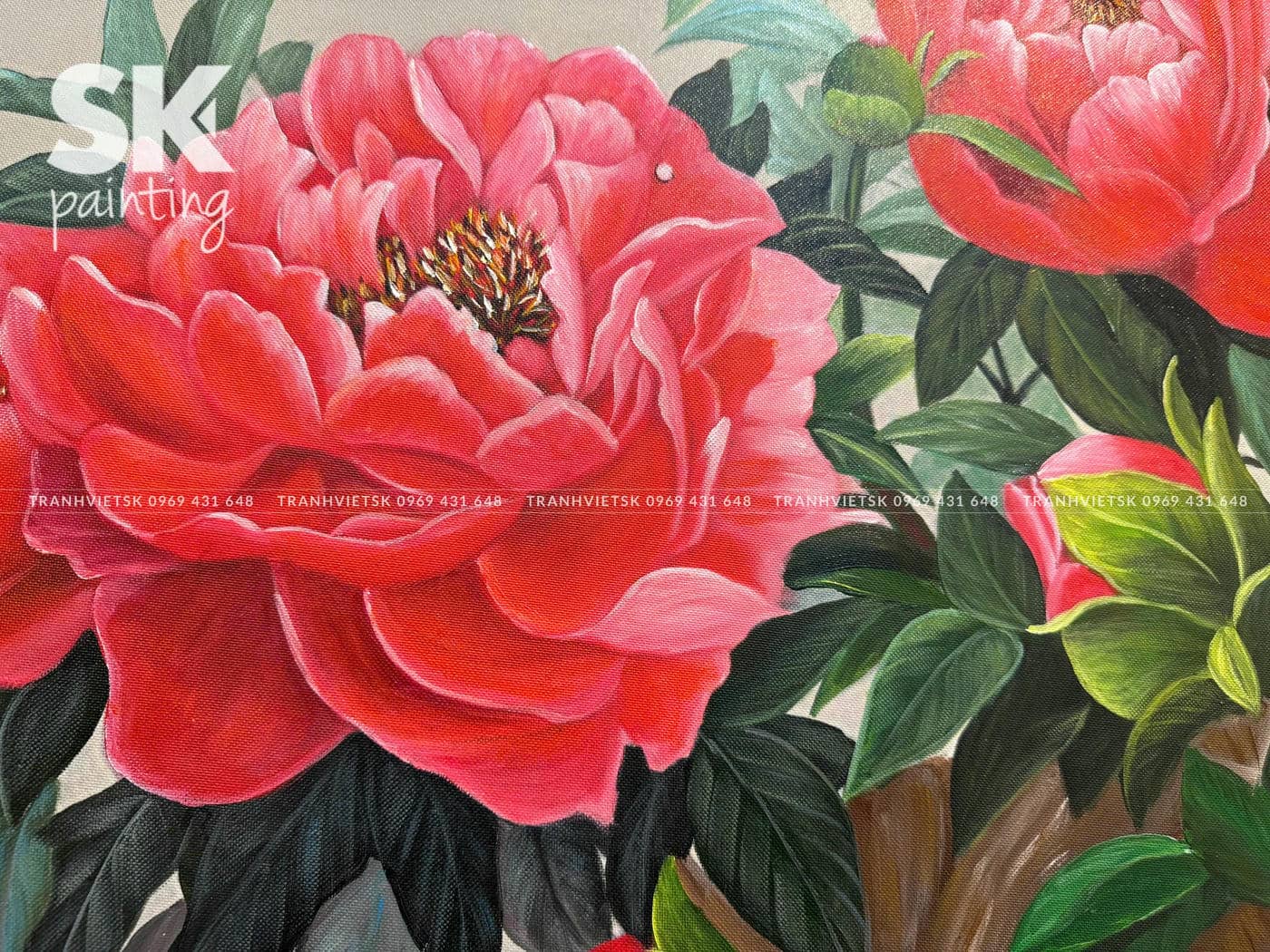 Mẫu Đơn Khoe Sắc - lòng tranh 80x150cm - Ảnh 5