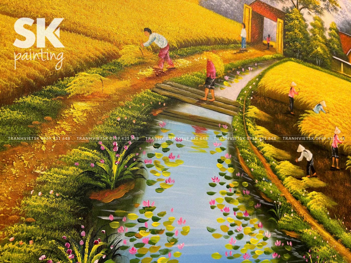 Mùa Lúa Nước - lòng tranh 80x150cm - Ảnh 5