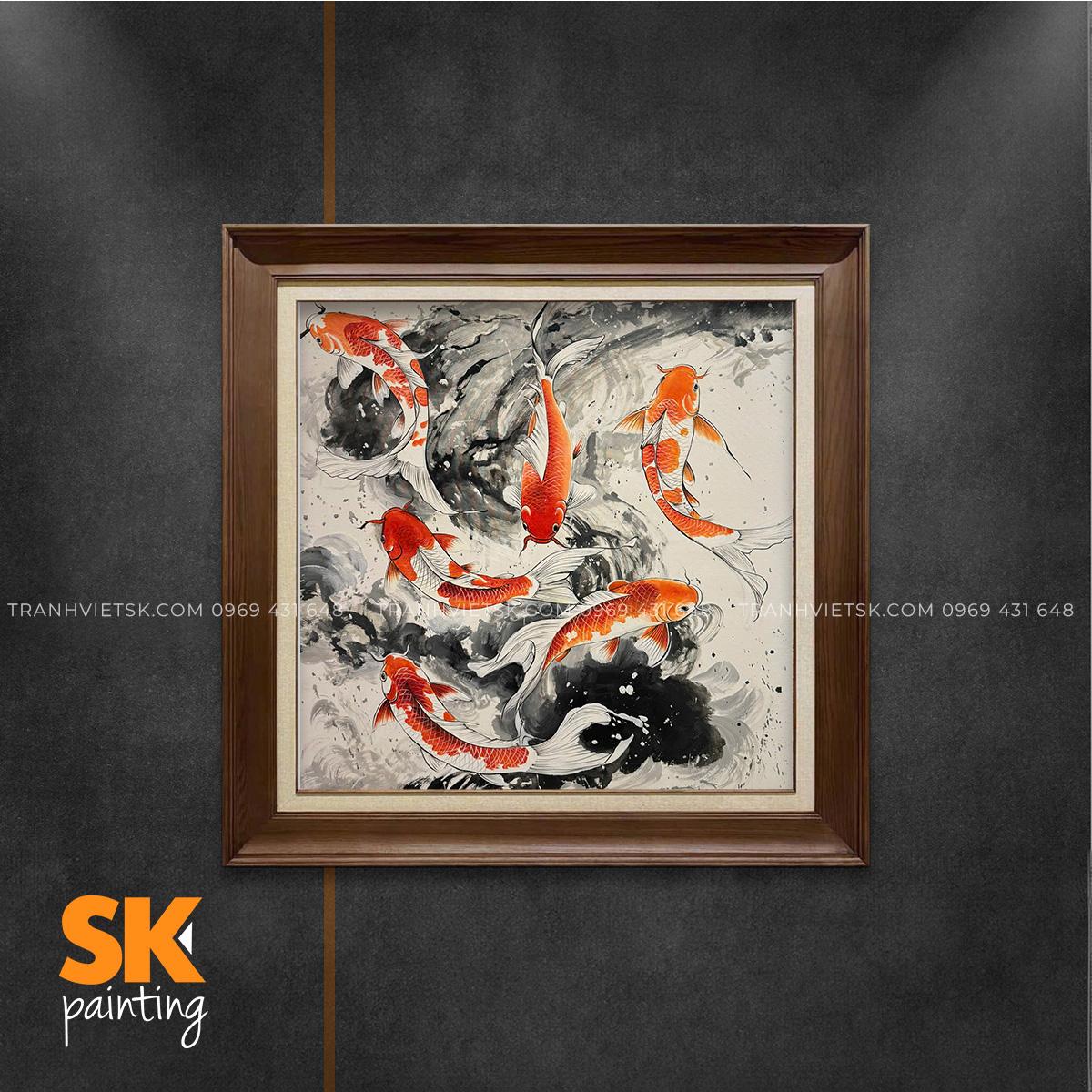 Lục Ngư Khai Phú - lòng tranh 80x80cm