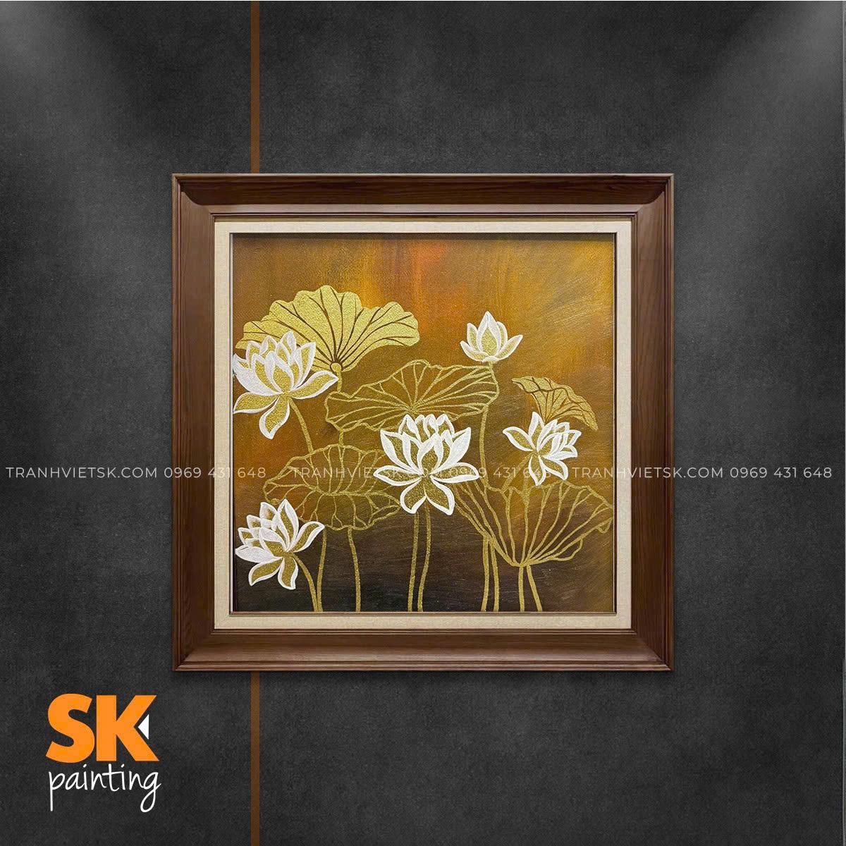 Bạch Liên Hoàng Kim - lòng tranh 70x70cm