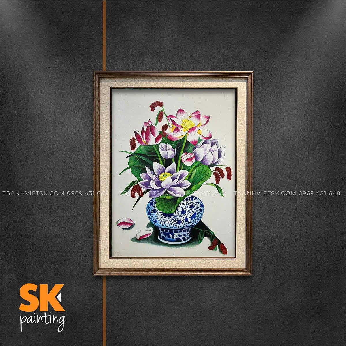 Bình Hoa Sen  - lòng tranh 60x80cm