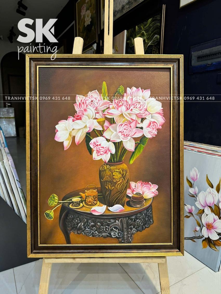 Bình Hoa Sen - lòng tranh 60x80cm
