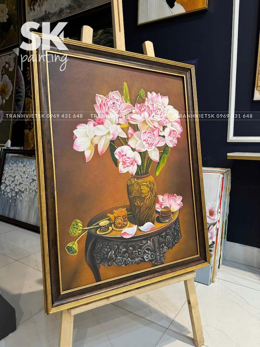 Bình Hoa Sen - lòng tranh 60x80cm - Ảnh 3