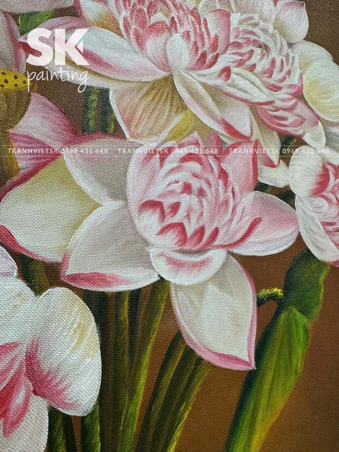 Bình Hoa Sen - lòng tranh 60x80cm - Ảnh 4