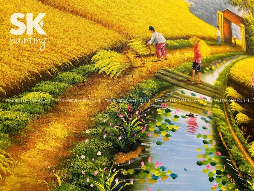 Mùa Lúa Nước - lòng tranh 80x150cm - Ảnh 4