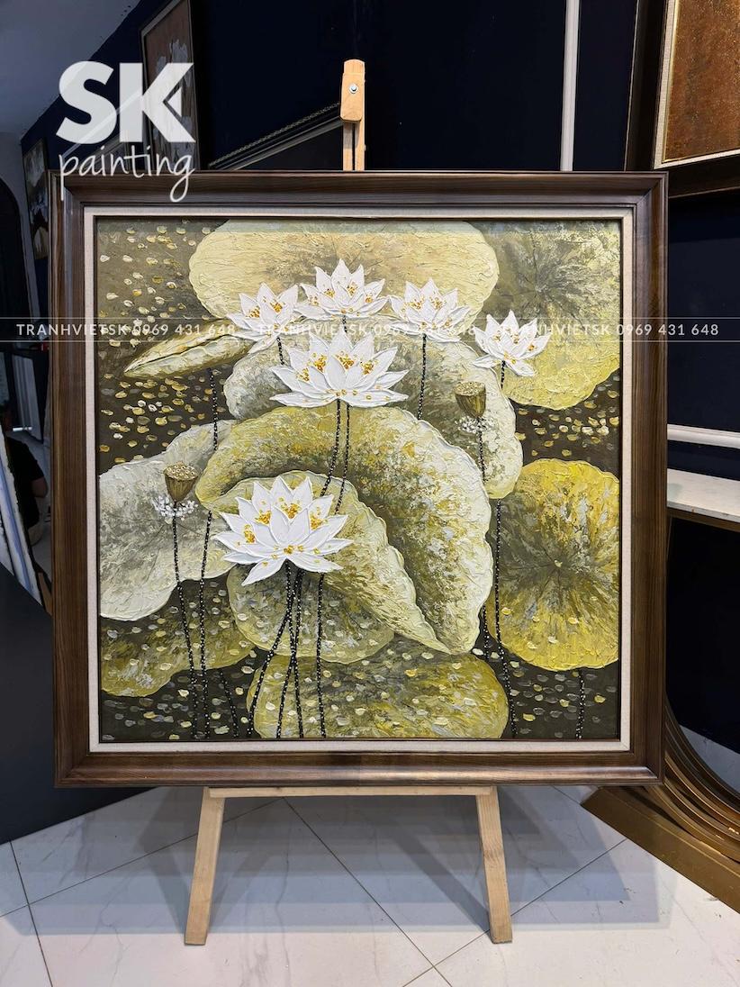 Bạch Liên Hạ Chí - lòng tranh 100x100cm