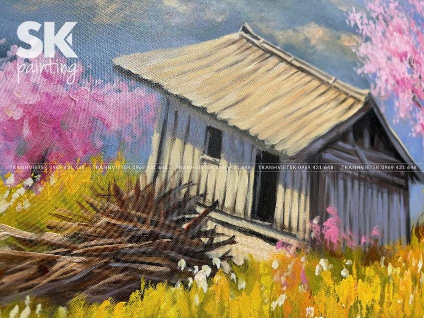 Xuân Hồng Trên Bản - lòng tranh 70x140cm