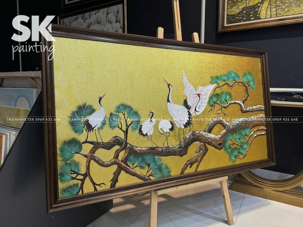 Ngũ Hạc Kim An - lòng tranh 80x150cm - Ảnh 3