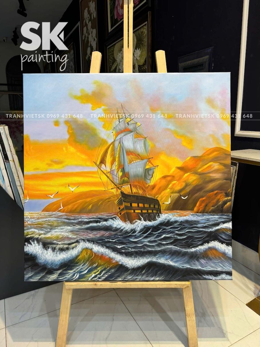 Thuậm Buồm Xuôi Gió - lòng tranh 90x90cm